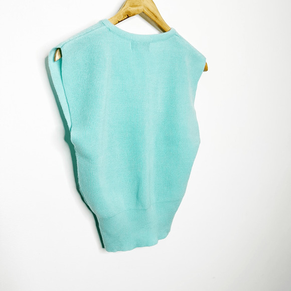 VTG 80s tapered SWEATER VEST blue v neck PEARL button side details womens L - Picture 5 of 5